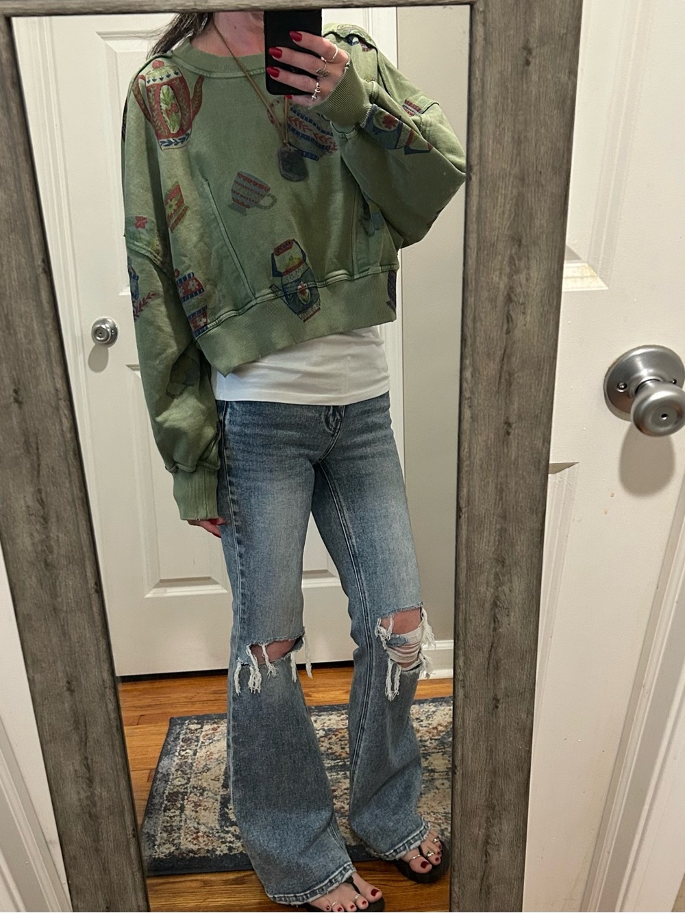 NWT Free People Gaia Sweatshirt in Tea Combo Teapots and Cup - Picture 5 of 14